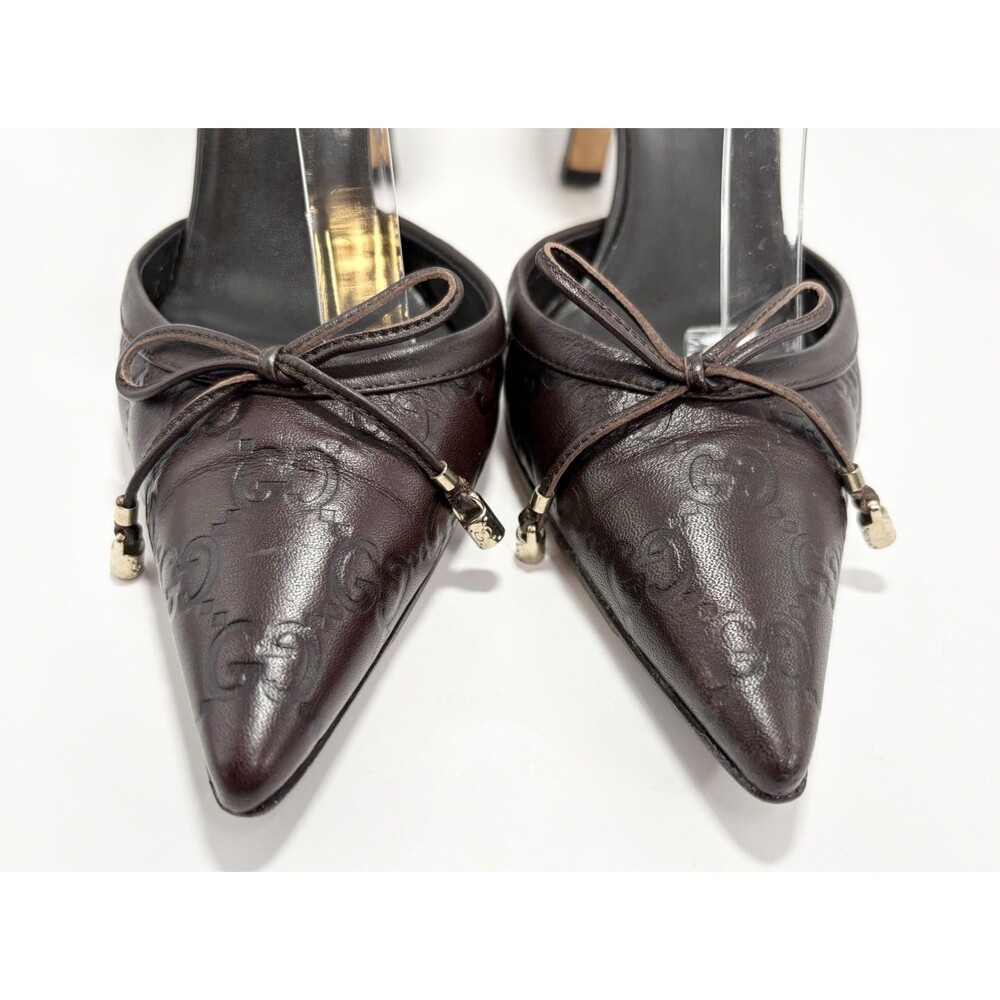 Gucci Brown Leather Guccissima GG Monogram Heels w/ Bow Accent Y2K Sz EU 36C 6 - Picture 7 of 14